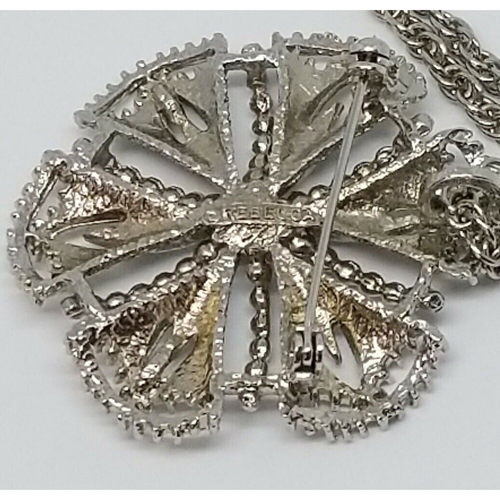 Rebecca Flower Brooch Pendant Silver Tone Openwork Pin Necklace Signed Vintage - Picture 4 of 9